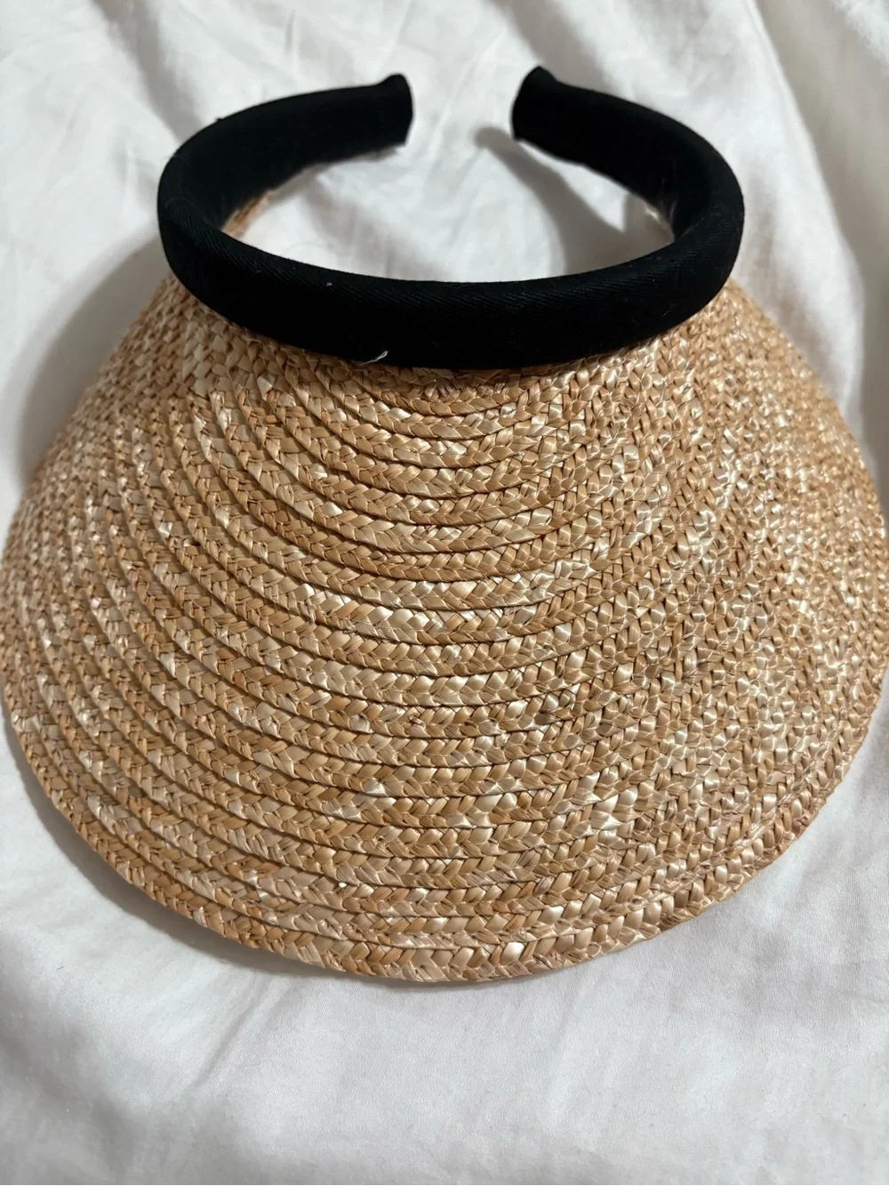 Source Unknown Black Velvet Headband with Natural Straw Visor